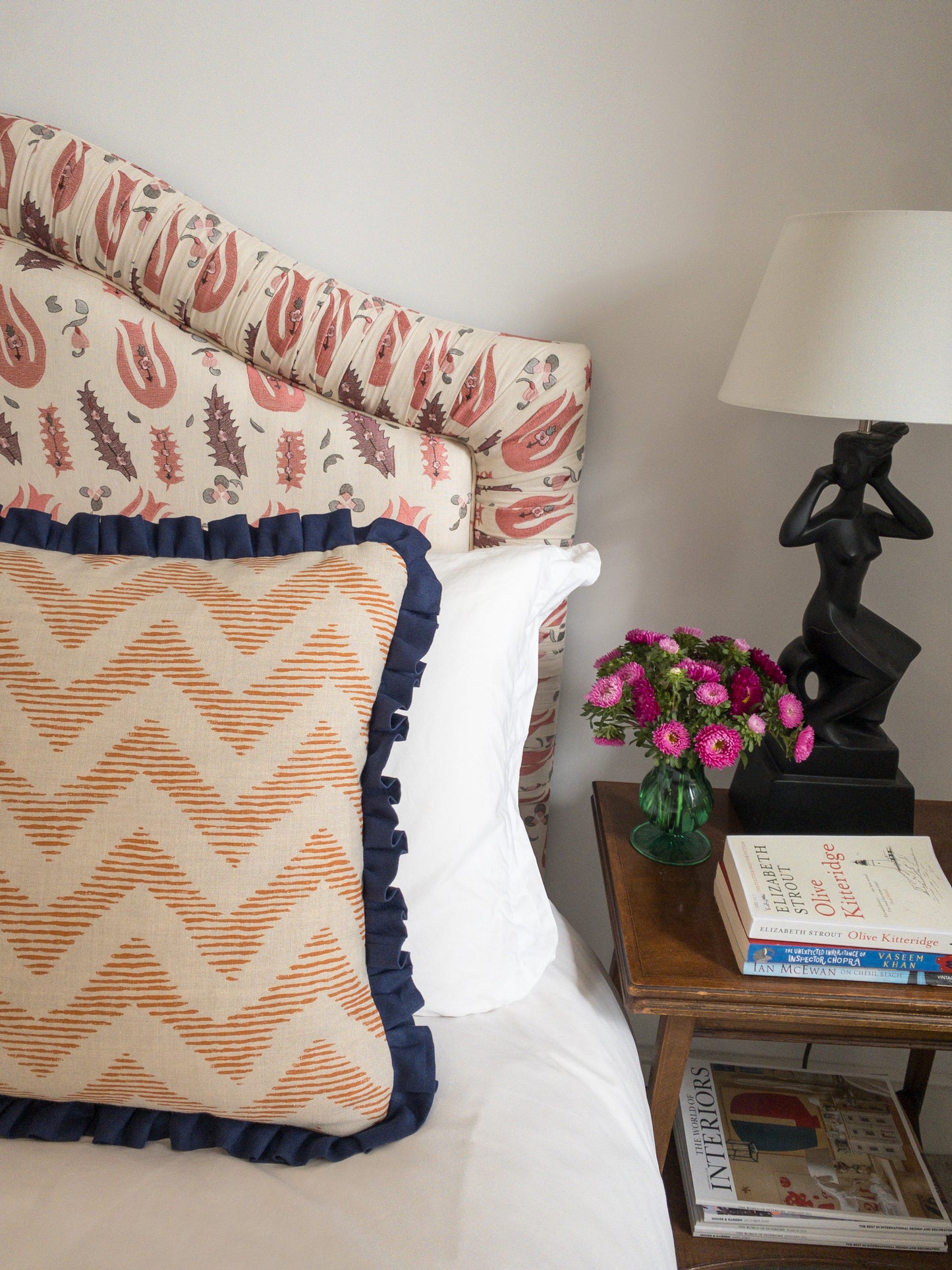 Orange geo + blue frill Cushion