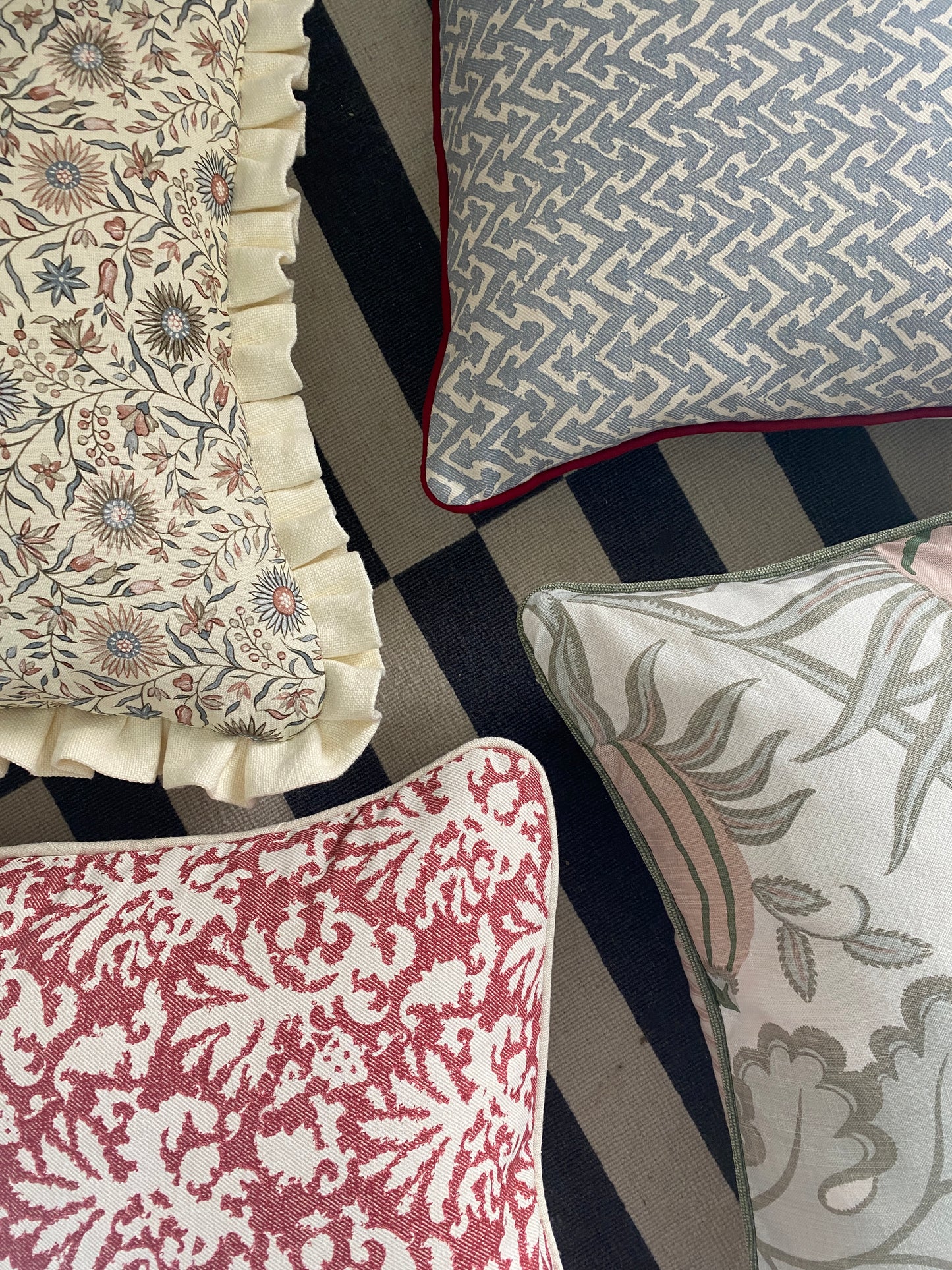 Green carnival + pink ticking Cushion