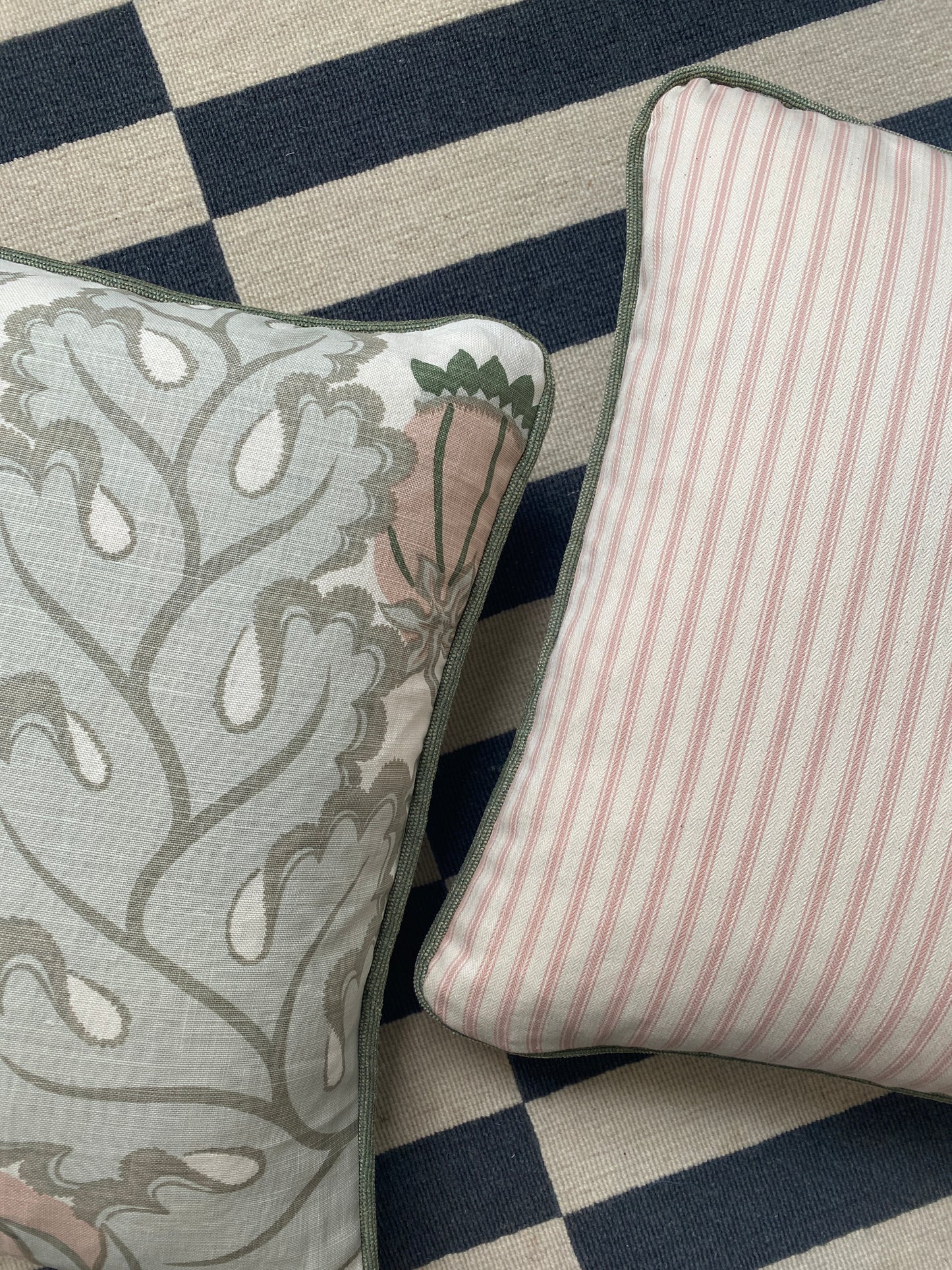 Green carnival + pink ticking Cushion