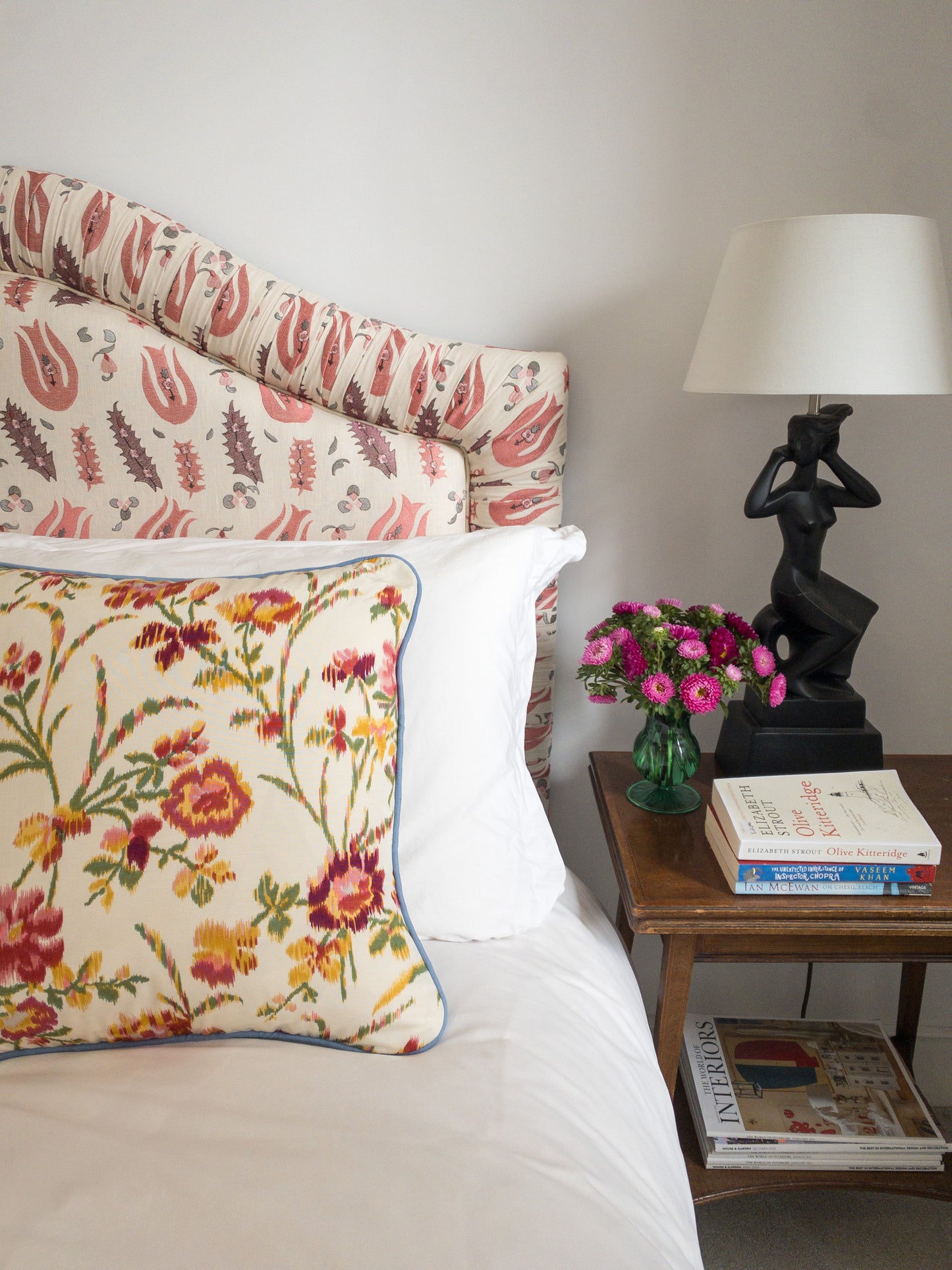 Multi flower + blue piping Cushion