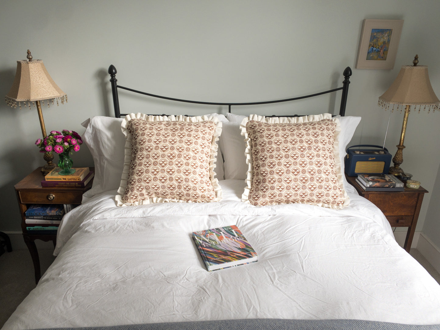 Brown geo + cream frill Cushion