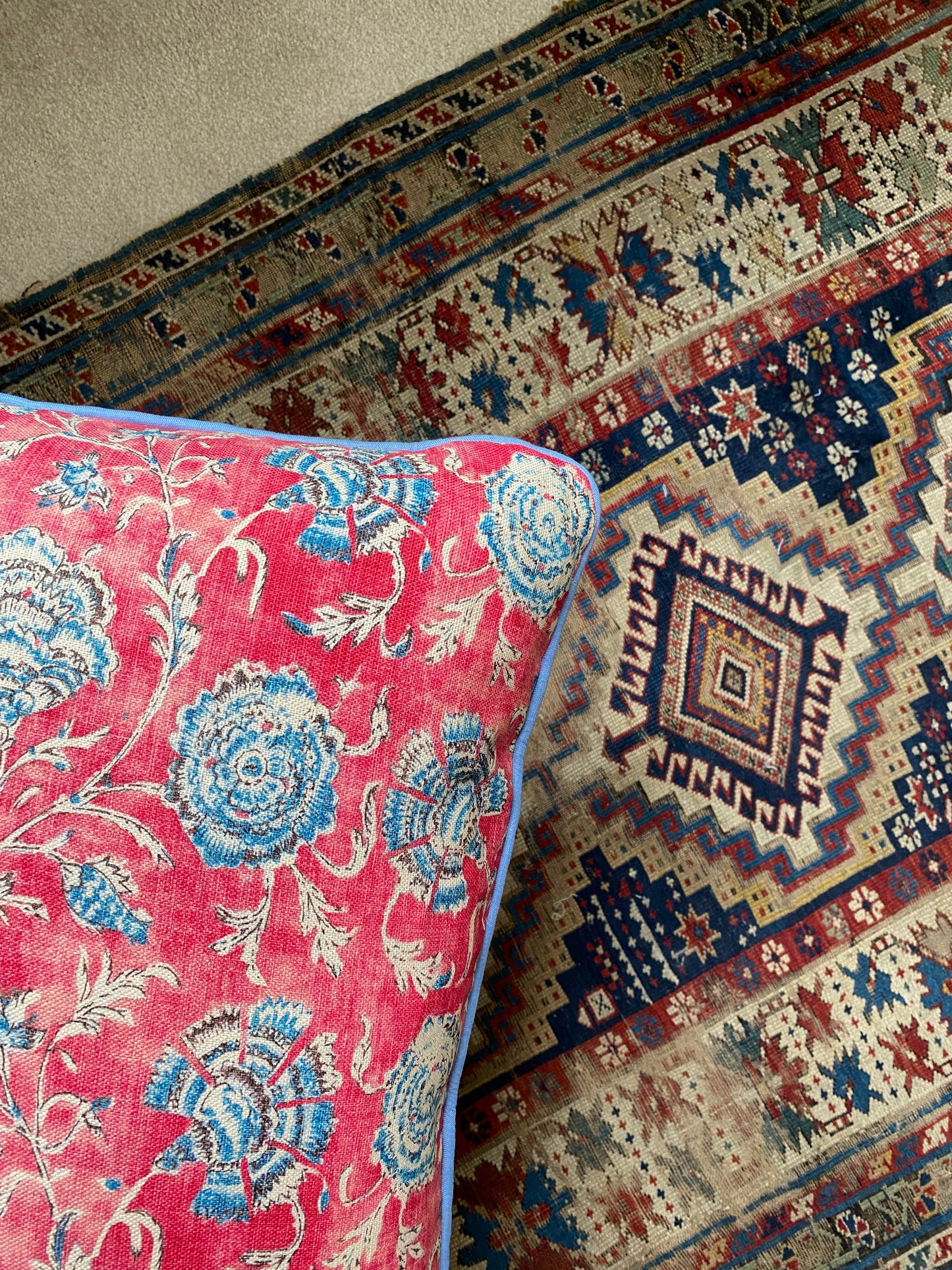 Red flower + green stripe back Cushion