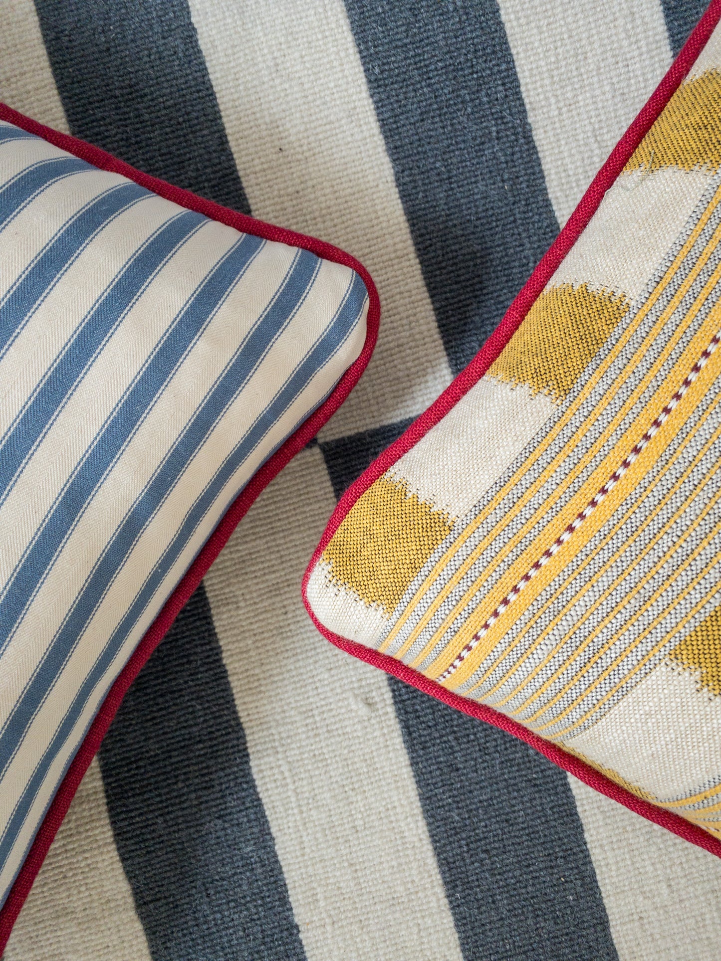 Yellow square stripe + blue stripe Cushion