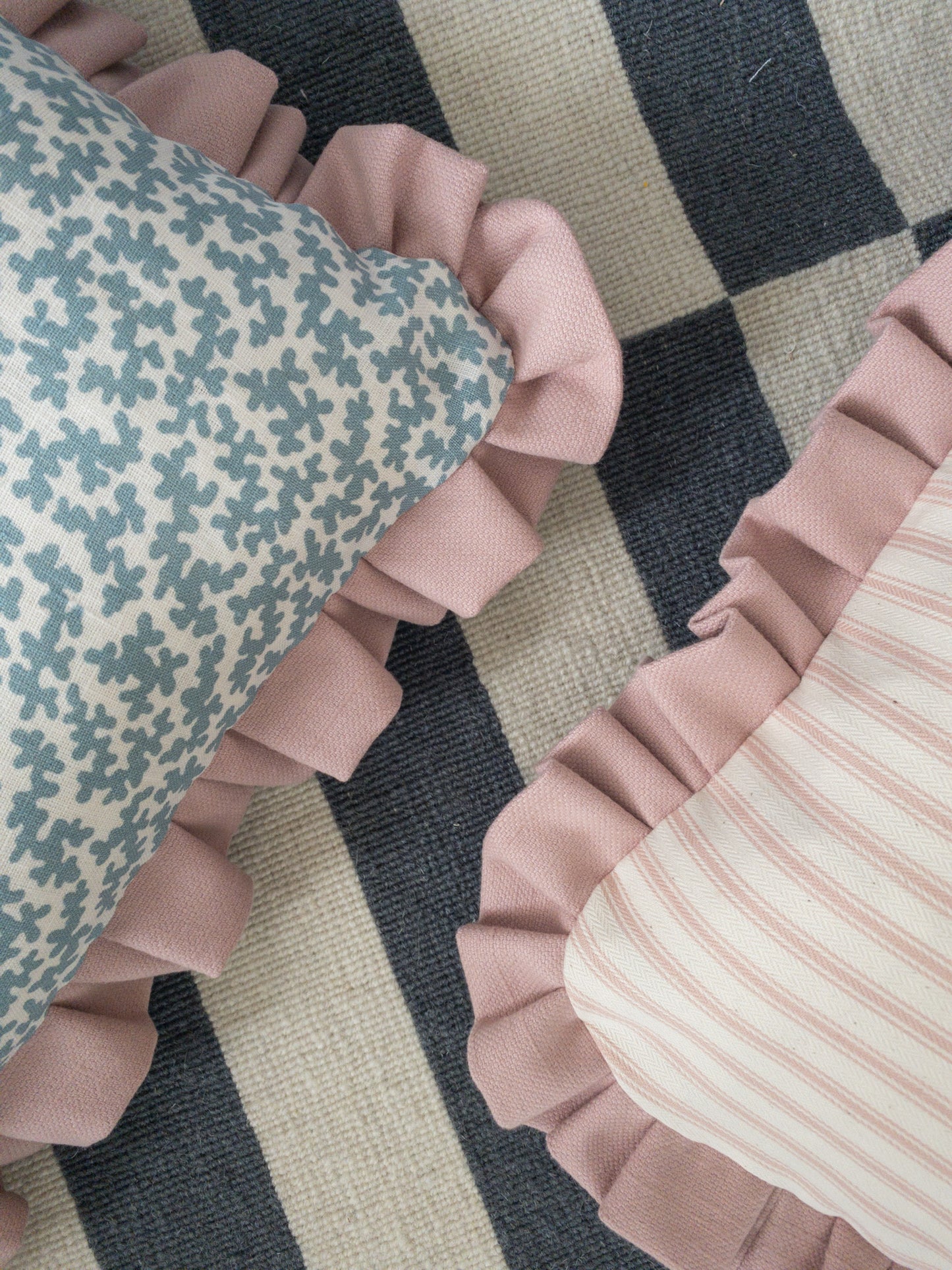 Blue seaweed + pink frill Cushion