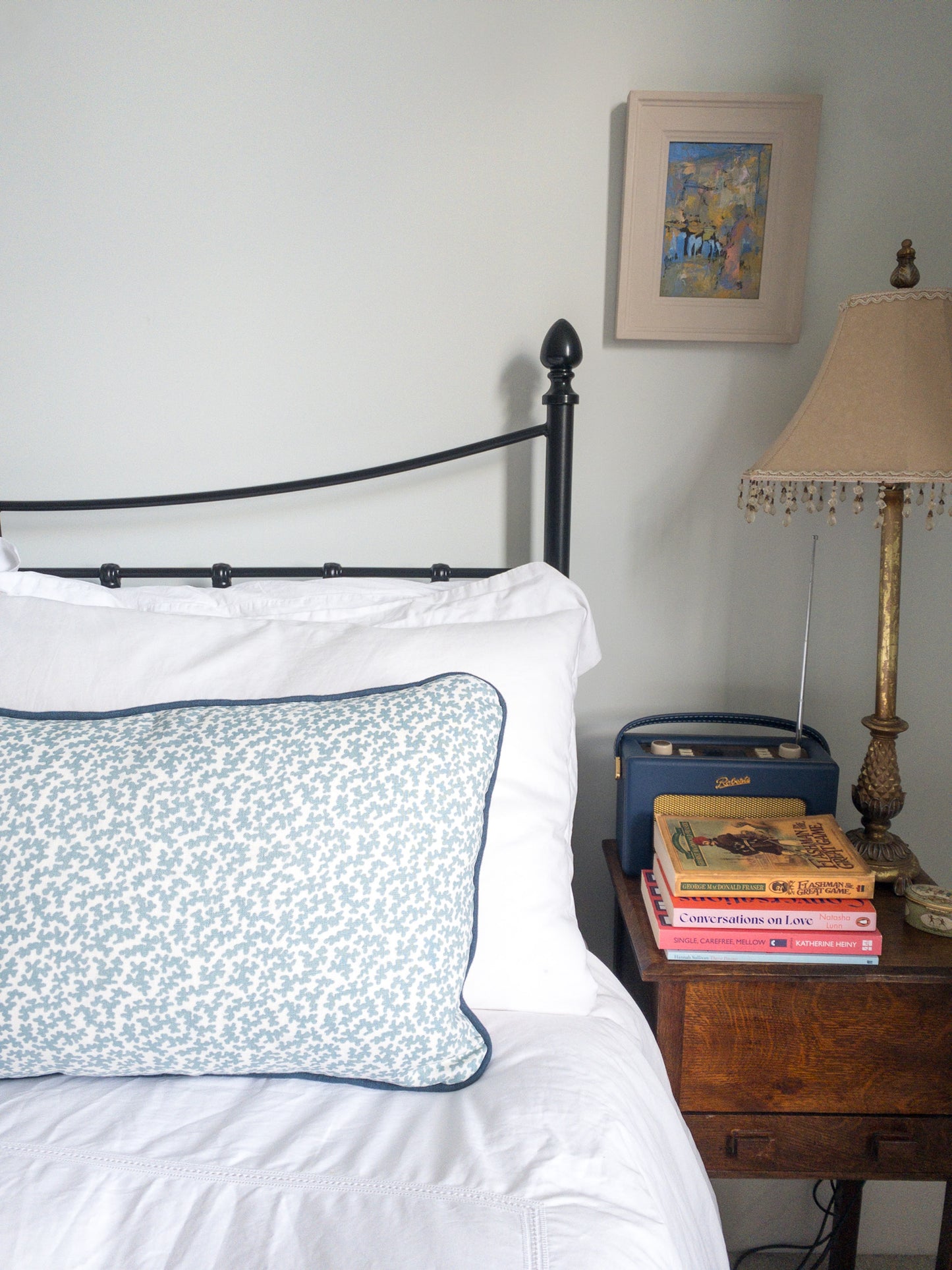 Blue seaweed + blue piping Cushion