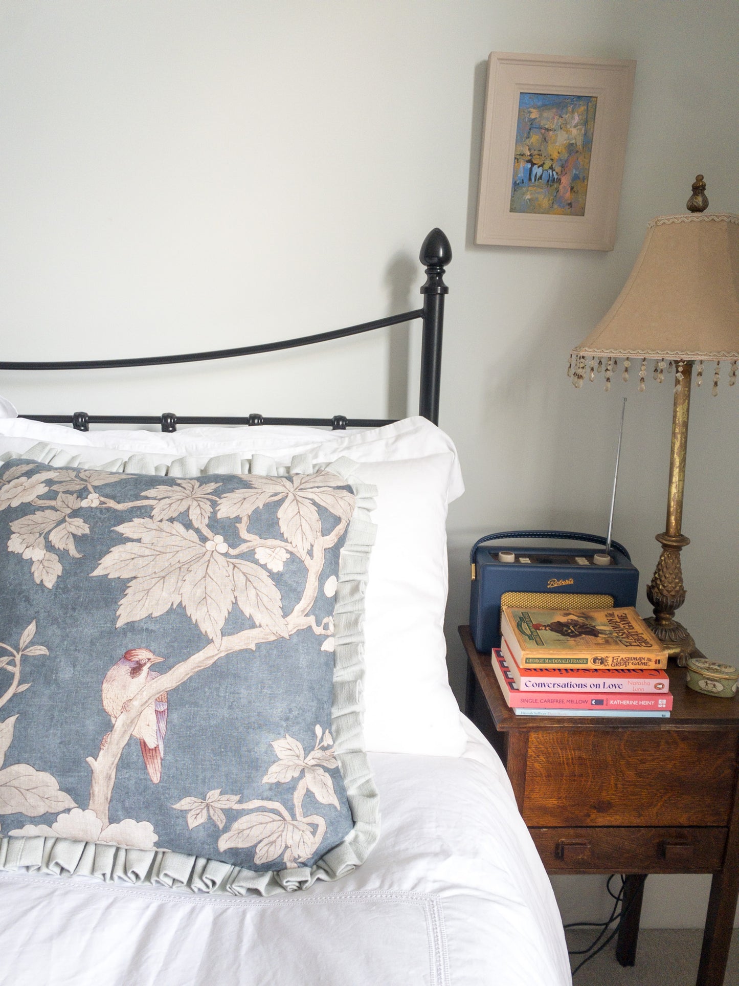 Blue forest with black ticking Cushion