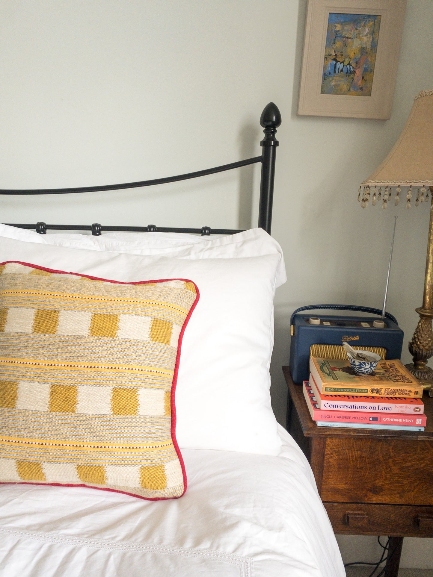 Yellow square stripe + blue stripe Cushion