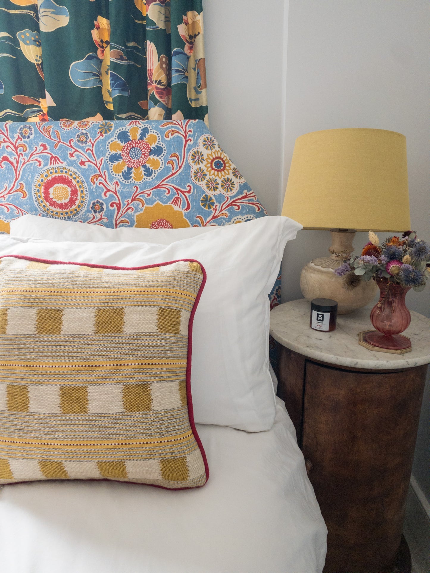 Yellow square stripe + blue stripe Cushion