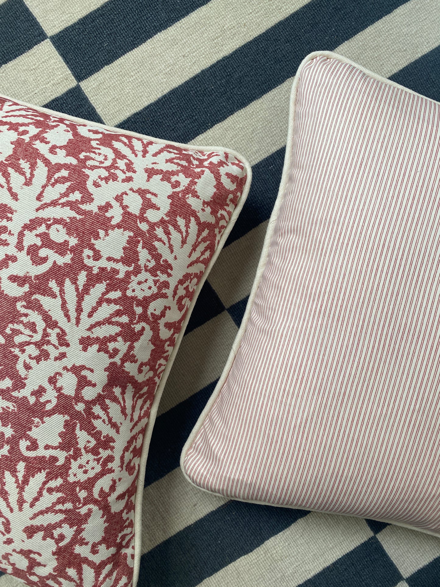 Red abstract + red stripes Cushion