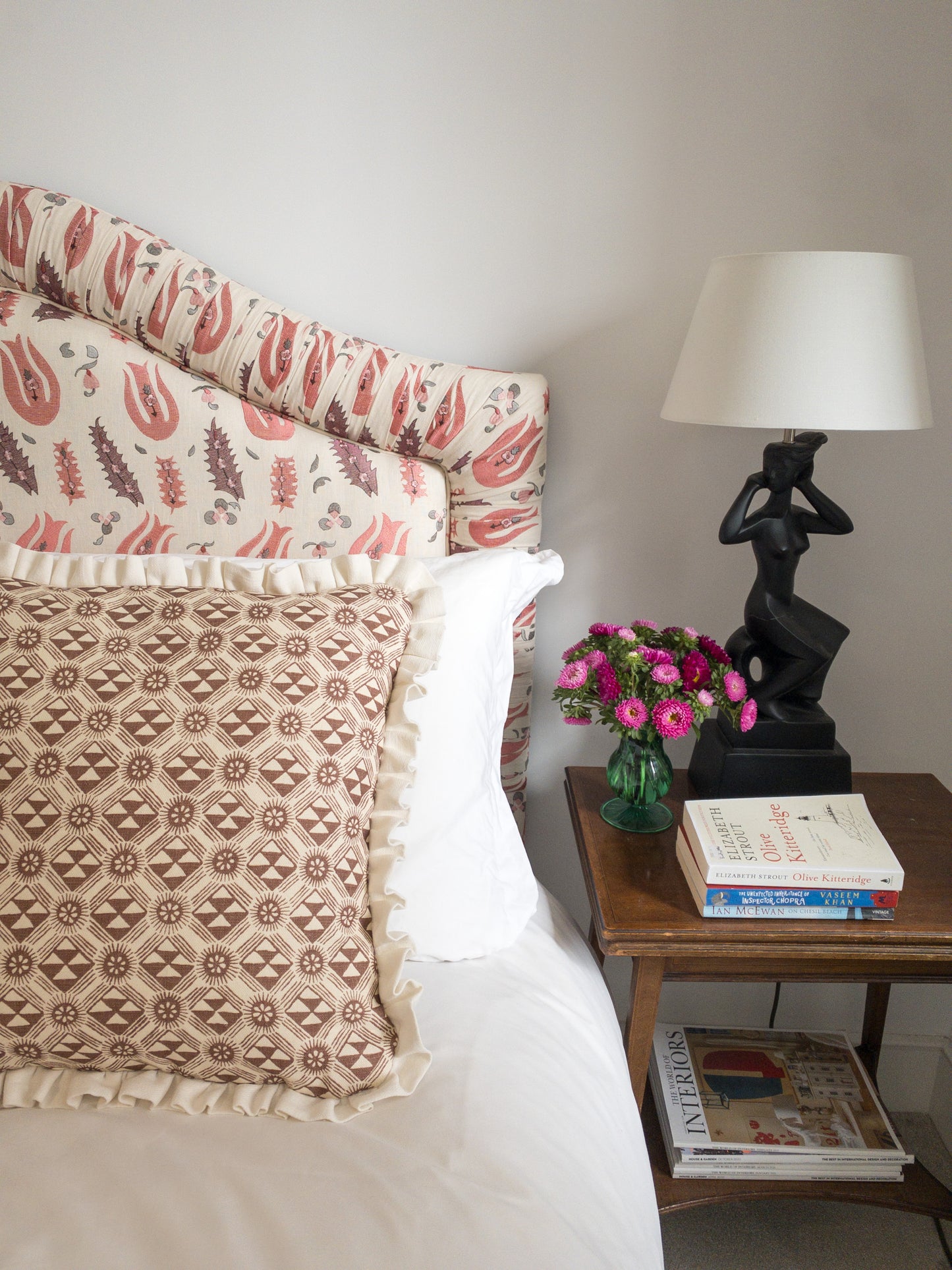 Brown geo + cream frill Cushion