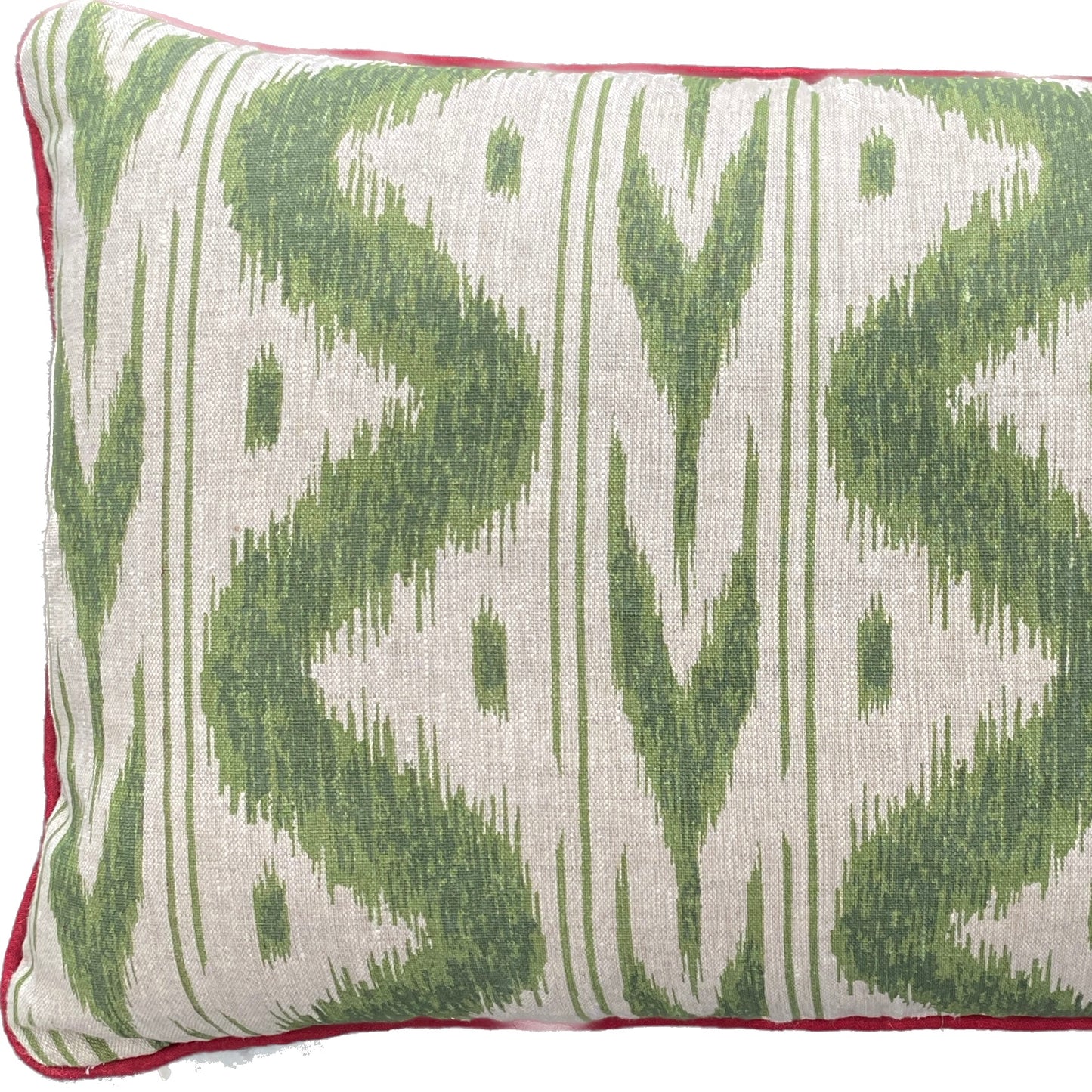 Green geo + red piping Cushion