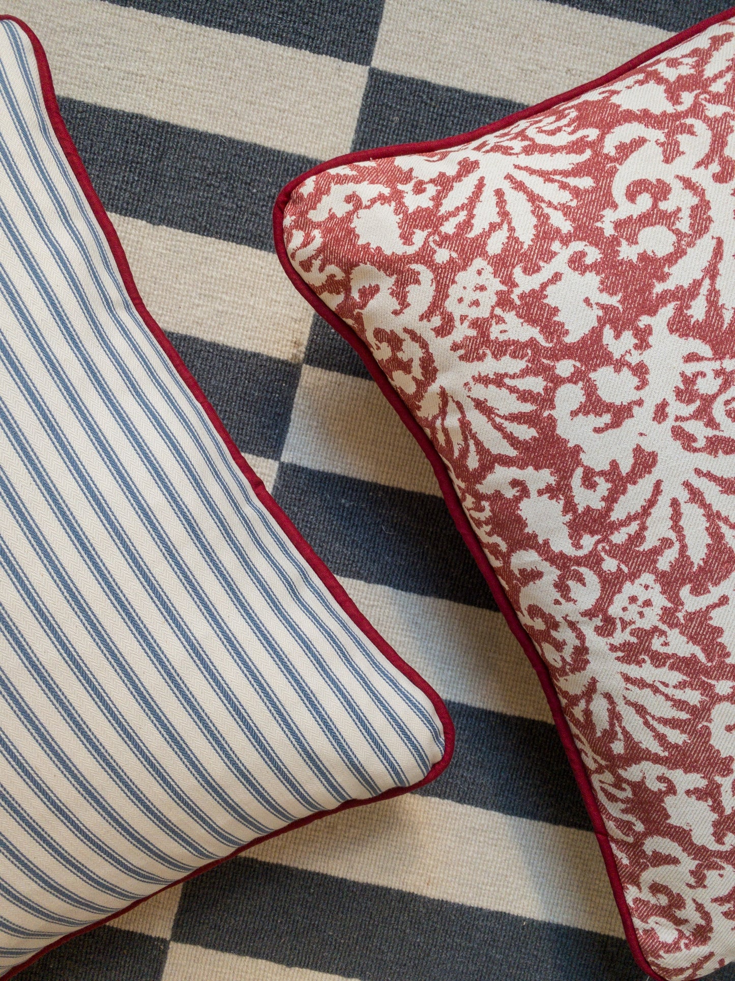 Red Fermoie + blue stripes Cushion