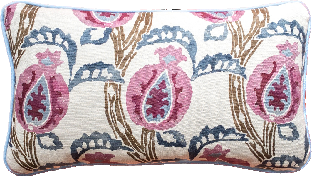 Purple pomegranates + blue piping Cushion