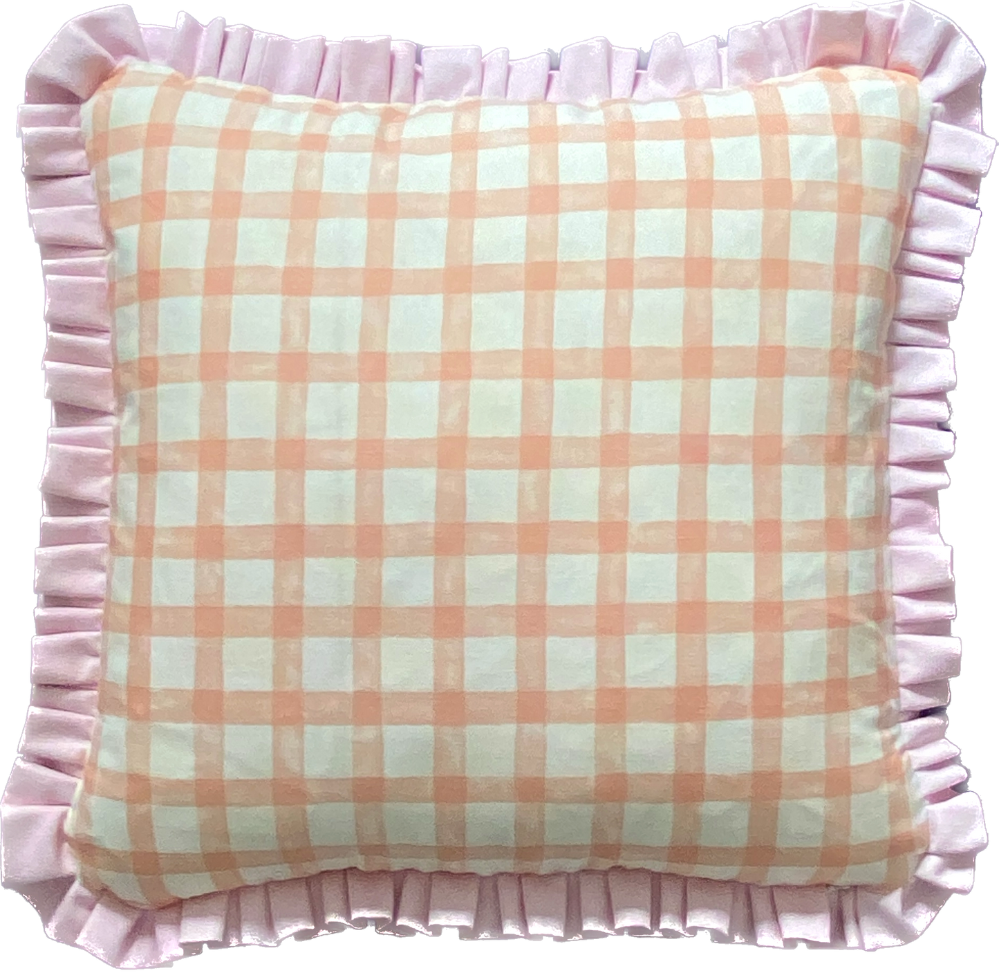 Peach Gingham with pale pink frill Cushion