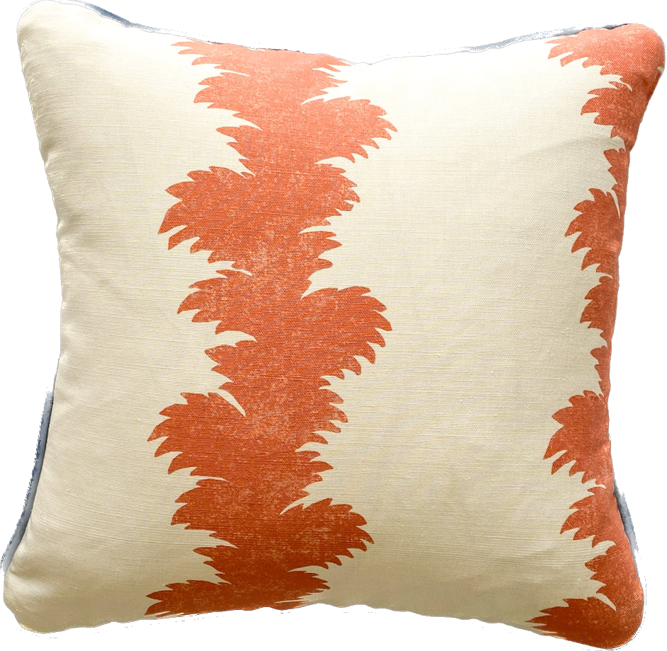 Orange fern stripe + blue piping Cushion
