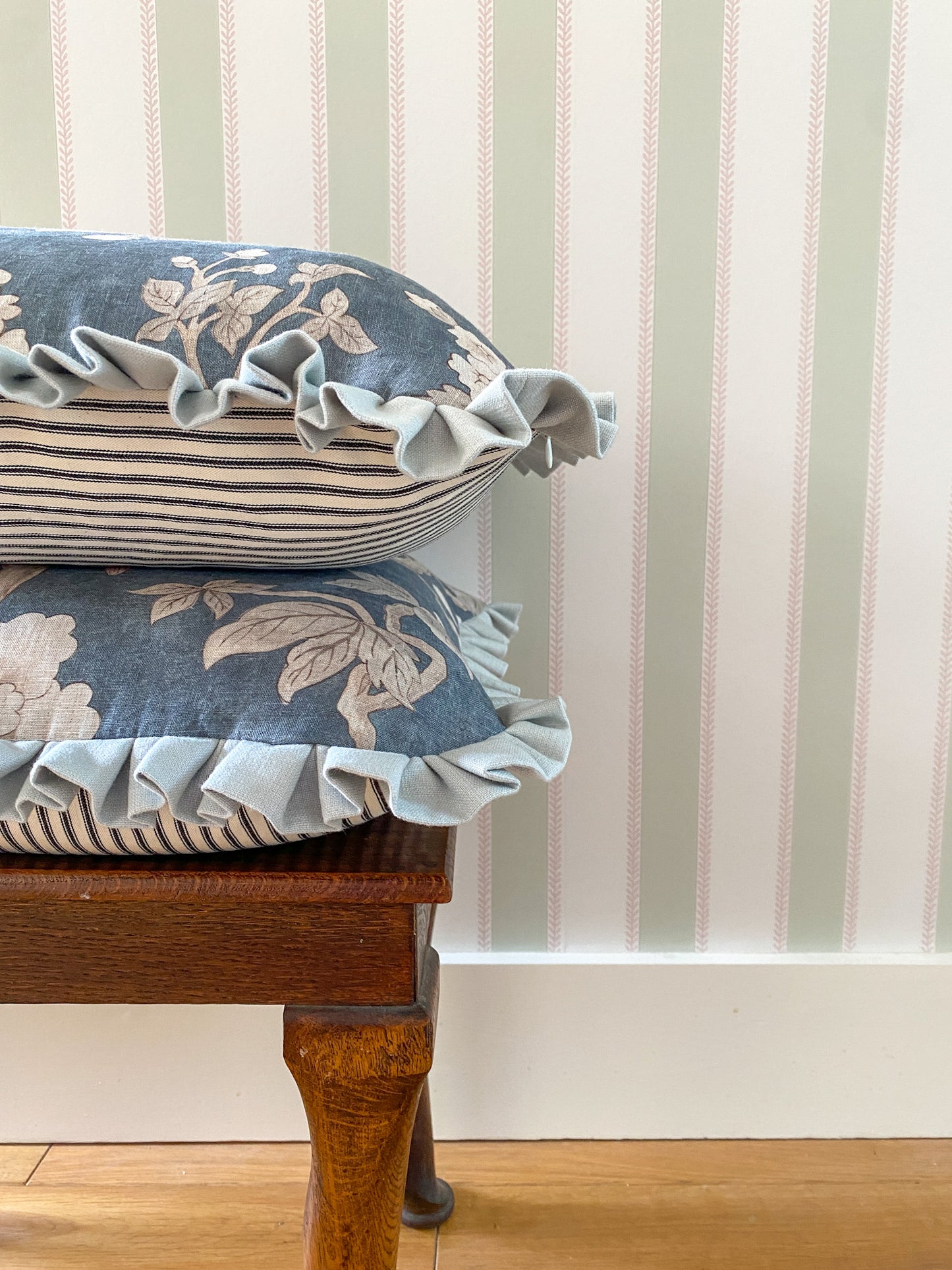 Blue forest with black ticking Cushion
