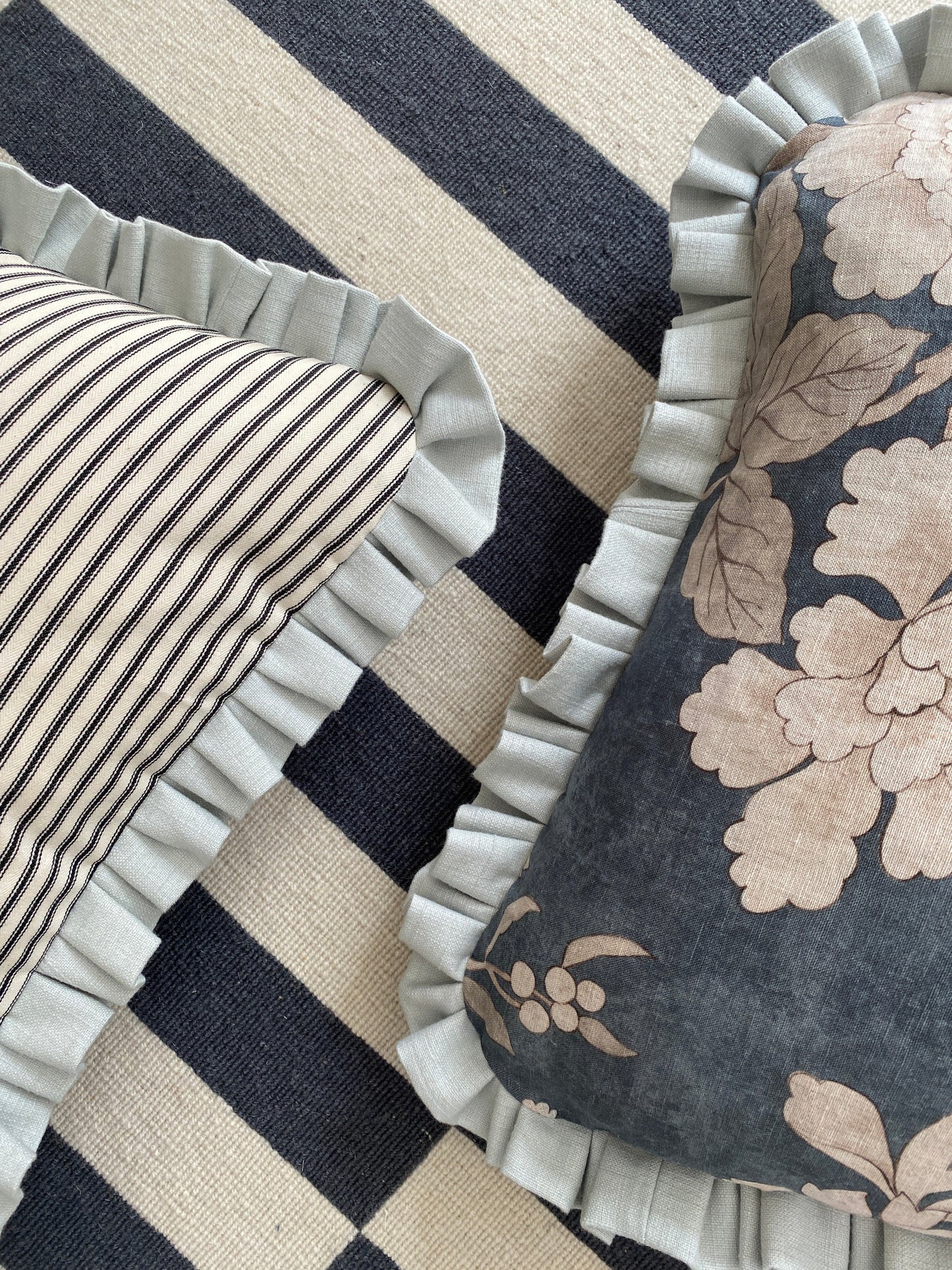 Blue forest with black ticking Cushion