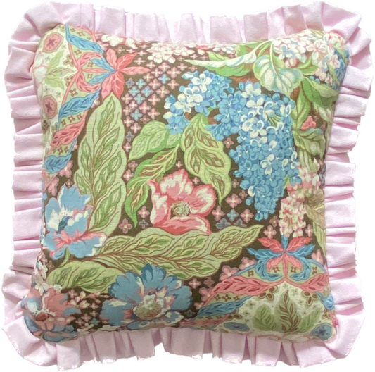 Pink forest with green ticking Cushion
