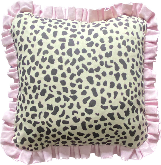 Black spots with pale pink frill Cushion