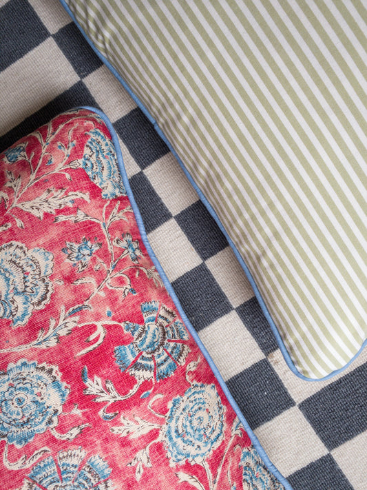 Red flower + green stripe back Cushion