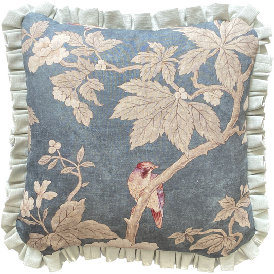 Blue forest with black ticking Cushion