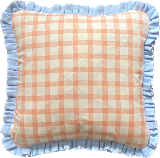 Peach gingham with pale blue frill