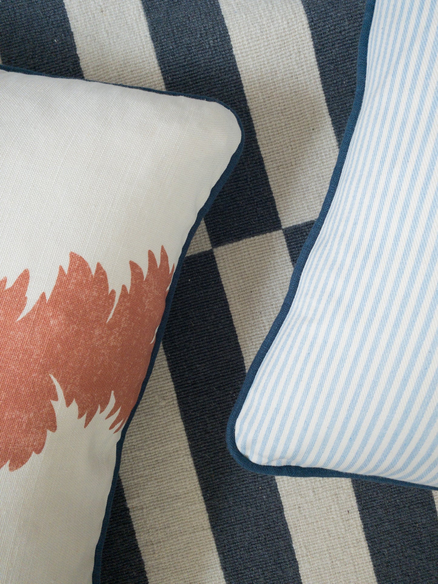 Orange fern stripe + blue piping