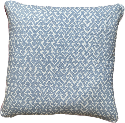 Blue geo + red piping Cushion