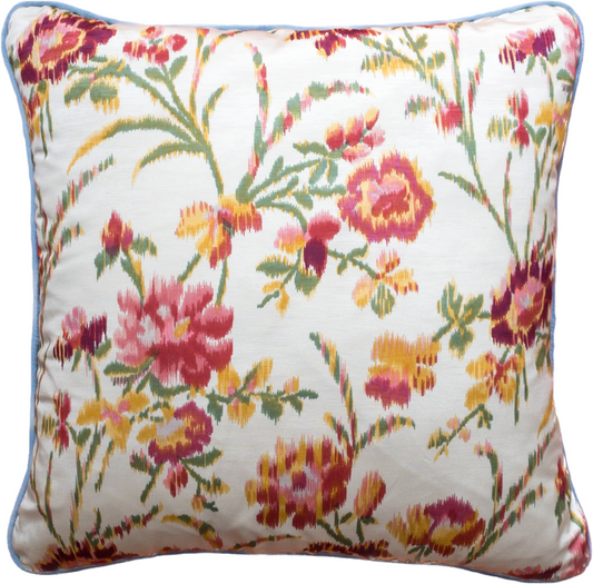 Multi flower + blue piping Cushion