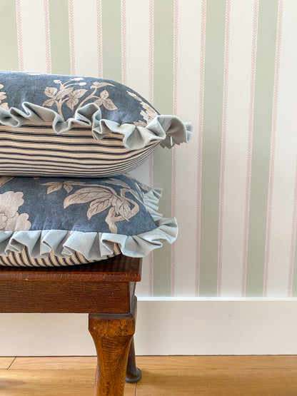 Blue forest with black ticking Cushion